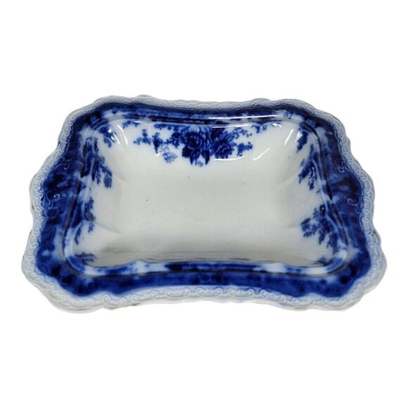 Antique Wedgwood Blue China Covered Vegetable Dish Serving Bowl Roses England - Picture 6 of 11